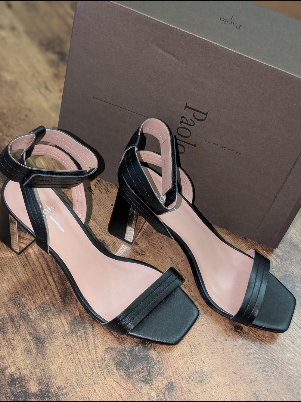 Linea Paolo - Eden Black Strappy Block Heel Sandals with Beige Insole
